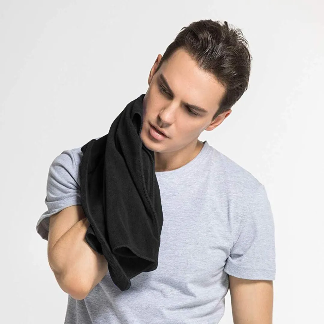 3 Pcs Black Microfibre Sports Gym Towels, 40X80cm Fast Drying & Absorbent