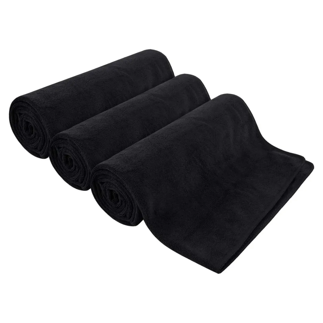 3 Pcs Black Microfibre Sports Gym Towels, 40X80cm Fast Drying & Absorbent