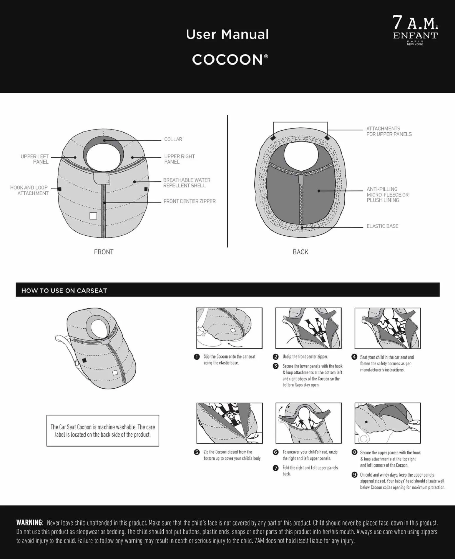 7AM Cocoon Infant Car Seat Cover - Black