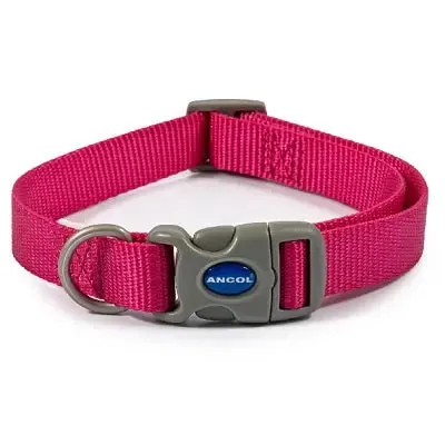 Ancol Raspberry Adjustable Nylon Dog Collar - Various Sizes