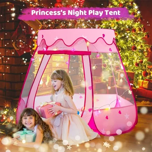 Baby Girl Toys for 1 2 3 Year Old Birthday Gift, Pop Up Princess Tent with Star Lights for 6 12 18 Months Babies, Ball Pits for Toddlers 1-3 with Carrying Bag, Play Tent for Kids Indoor|Outdoor