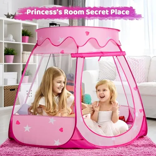 Baby Girl Toys for 1 2 3 Year Old Birthday Gift, Pop Up Princess Tent with Star Lights for 6 12 18 Months Babies, Ball Pits for Toddlers 1-3 with Carrying Bag, Play Tent for Kids Indoor|Outdoor