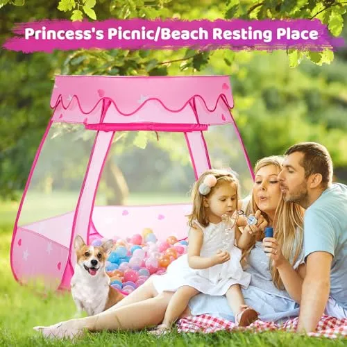 Baby Girl Toys for 1 2 3 Year Old Birthday Gift, Pop Up Princess Tent with Star Lights for 6 12 18 Months Babies, Ball Pits for Toddlers 1-3 with Carrying Bag, Play Tent for Kids Indoor|Outdoor