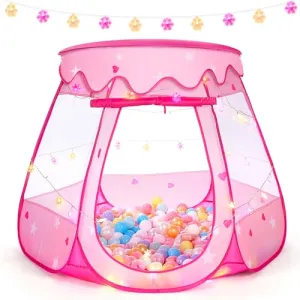 Baby Girl Toys for 1 2 3 Year Old Birthday Gift, Pop Up Princess Tent with Star Lights for 6 12 18 Months Babies, Ball Pits for Toddlers 1-3 with Carrying Bag, Play Tent for Kids Indoor|Outdoor