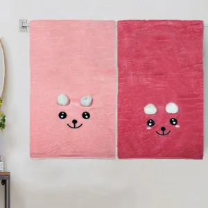 Bear-y Soft Microfiber Bath Towel (Pink & Red) - Set Of Two