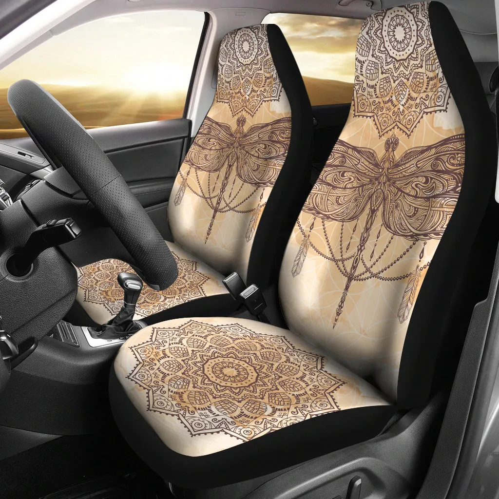 Beige Dragonfly Mandala Car Seat Covers