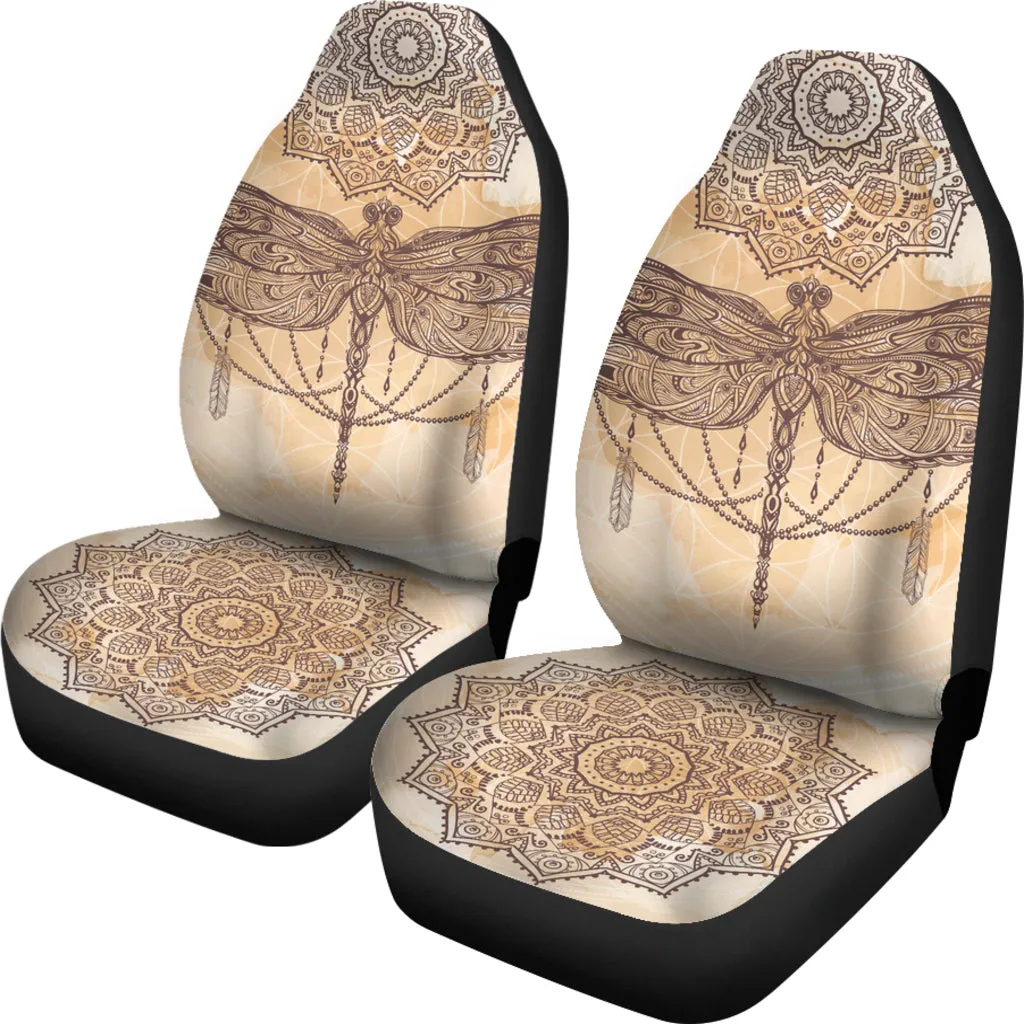 Beige Dragonfly Mandala Car Seat Covers