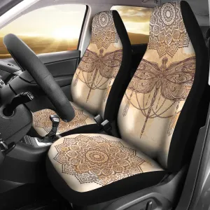 Beige Dragonfly Mandala Car Seat Covers