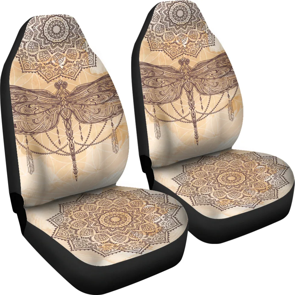 Beige Dragonfly Mandala Car Seat Covers
