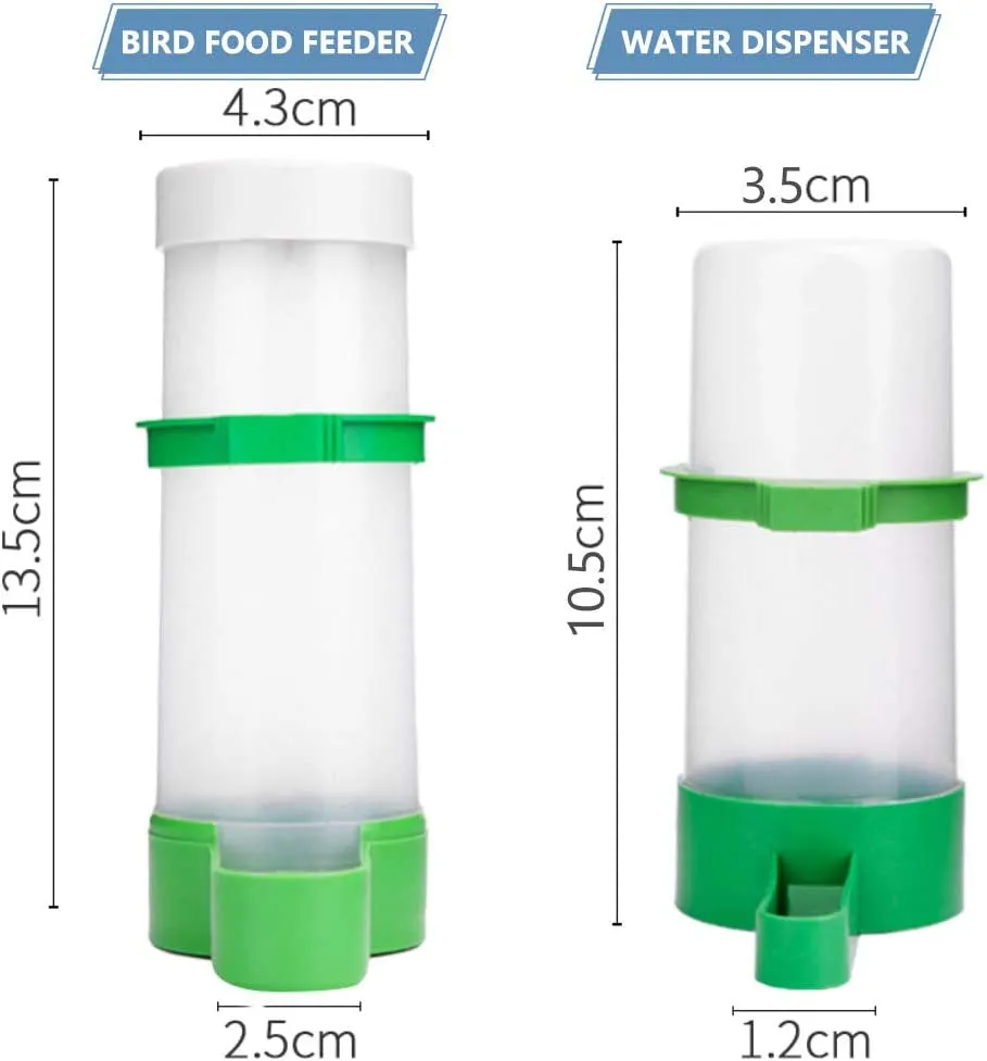 Bird Feeder & Water Dispenser Set -2PCS 90Ml Water Feeder, 1PCS 150Ml Food Feeder