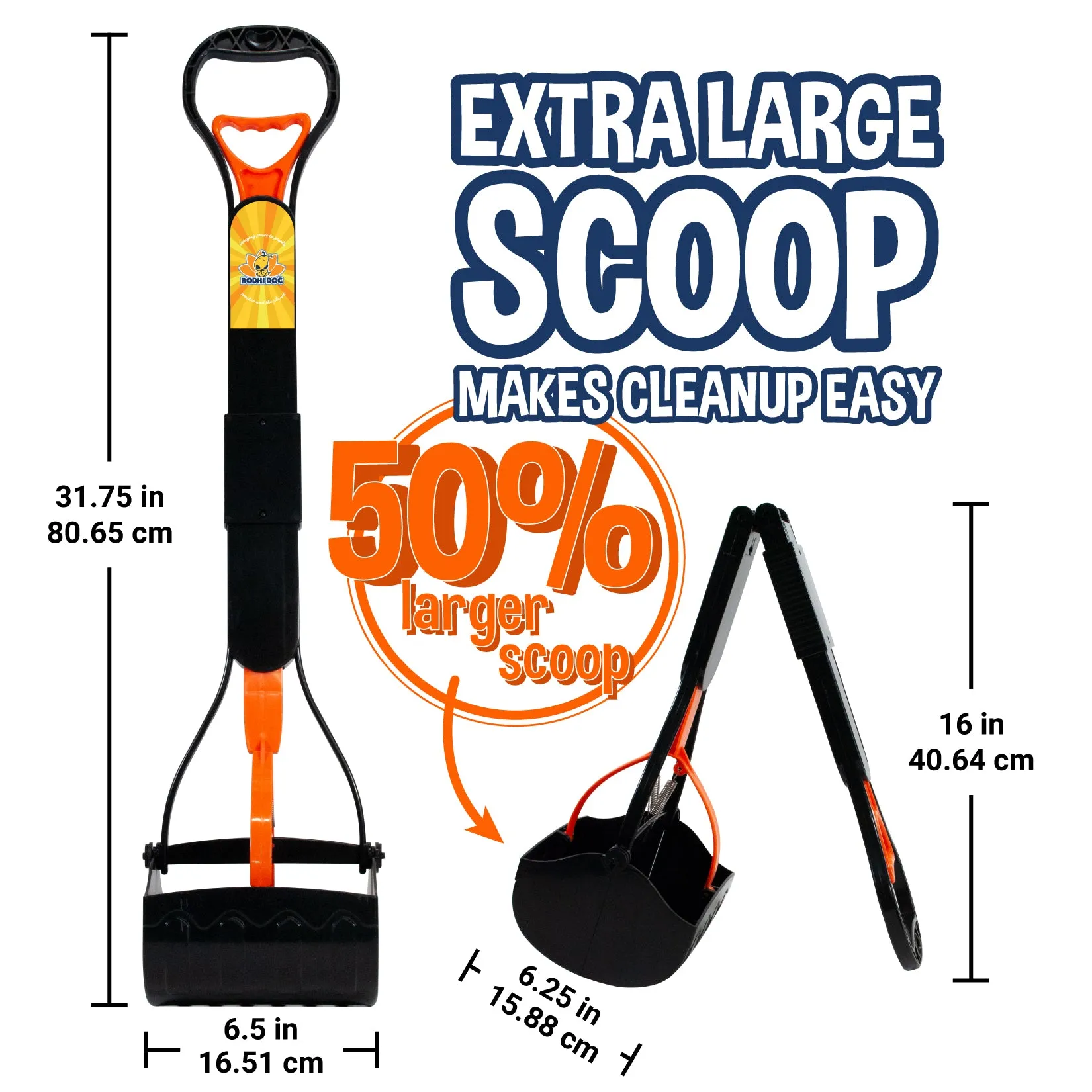 Bodhi Dog Extra Large Foldable Pooper Scooper | 32” Long Handle Portable Pooper Scooper | for Small and Large Dogs | Made with Premium Durable Materials | Multiple Colors