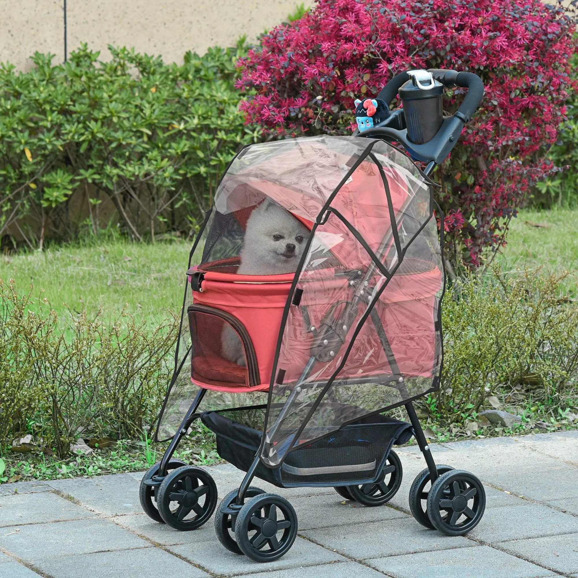 Cat Stroller with Rain Cover and EVA Wheels - Red