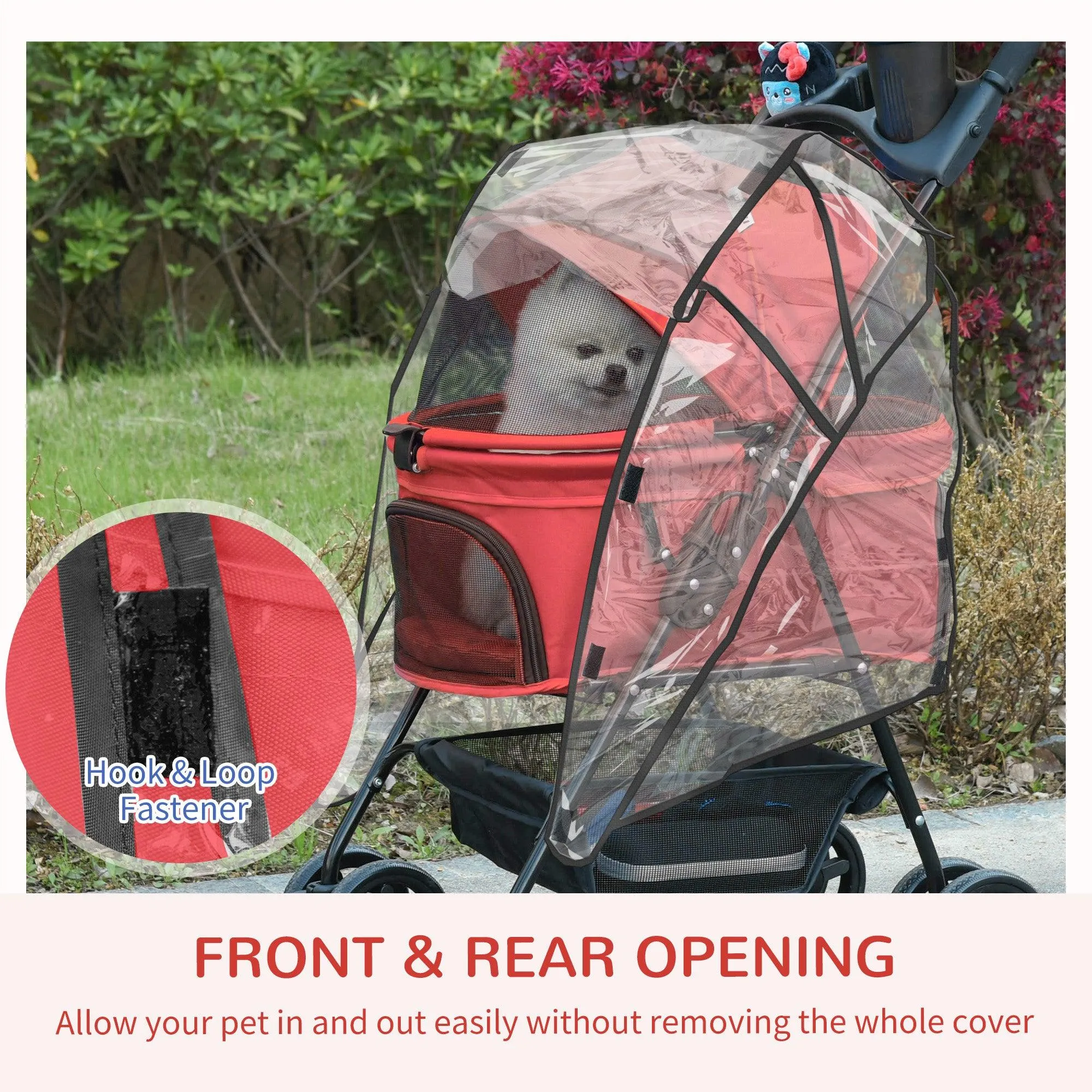 Cat Stroller with Rain Cover and EVA Wheels - Red