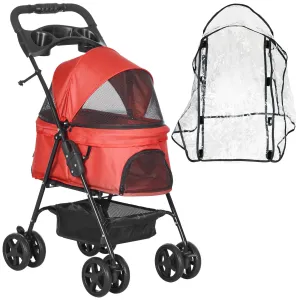 Cat Stroller with Rain Cover and EVA Wheels - Red