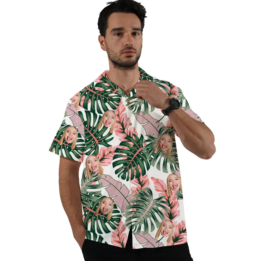 Custom Face Beauty Flower Couple Hawaiian Shirts