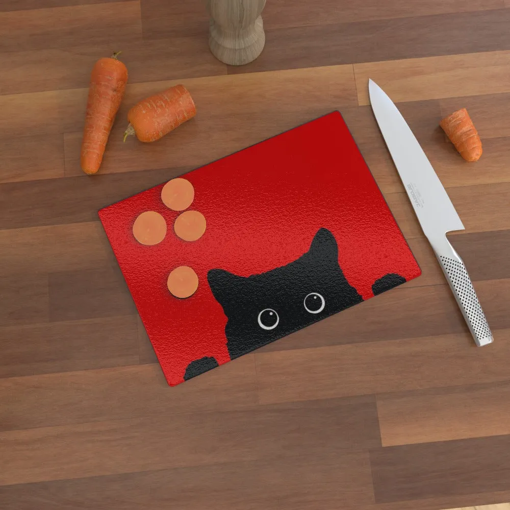 Glass Chopping Boards - Kitty Red