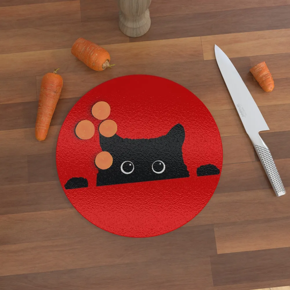 Glass Chopping Boards - Kitty Red