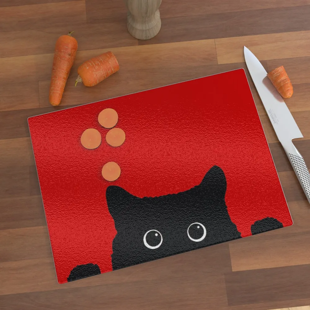 Glass Chopping Boards - Kitty Red