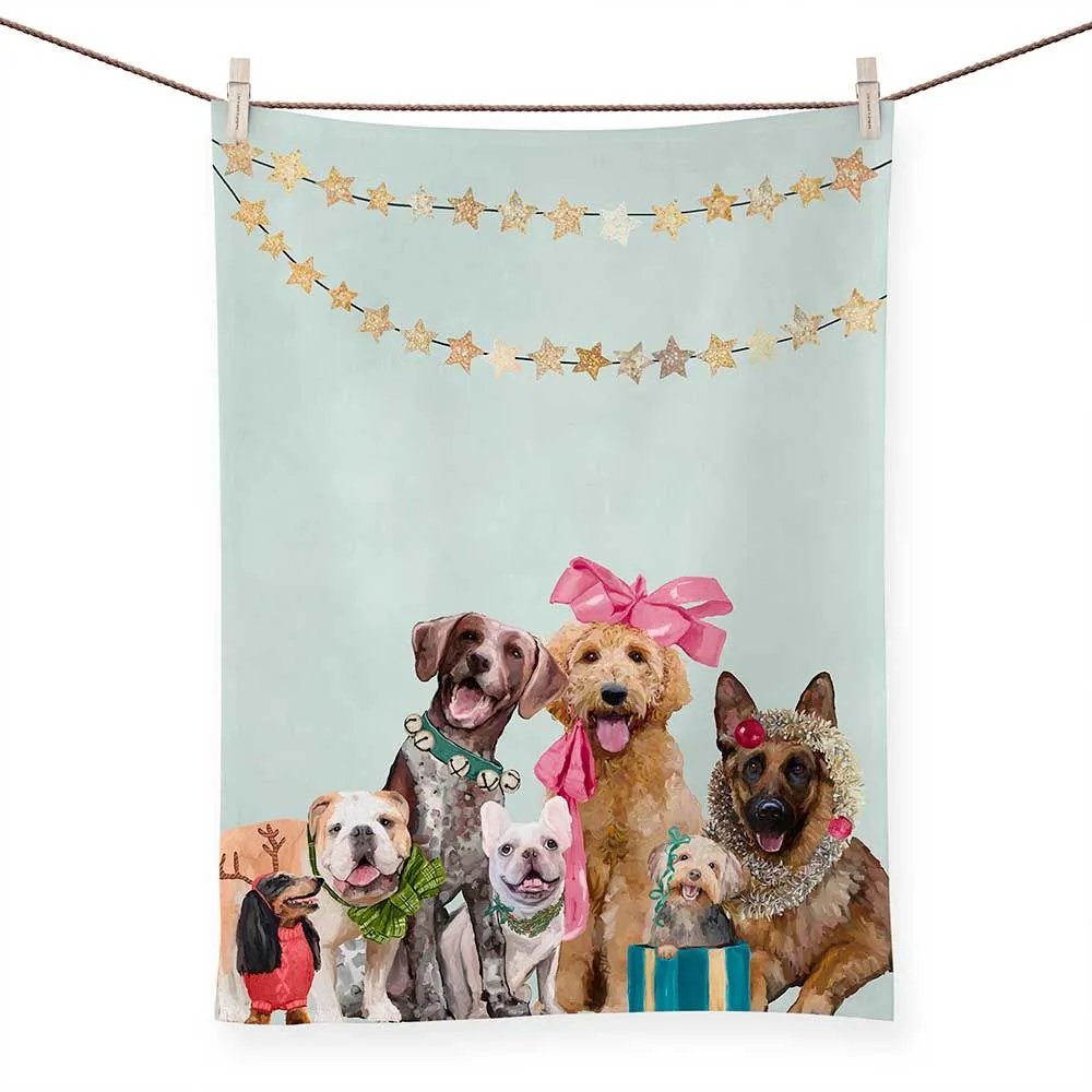 GreenBox Art Festive Puppy Pack Bright Tea Towel