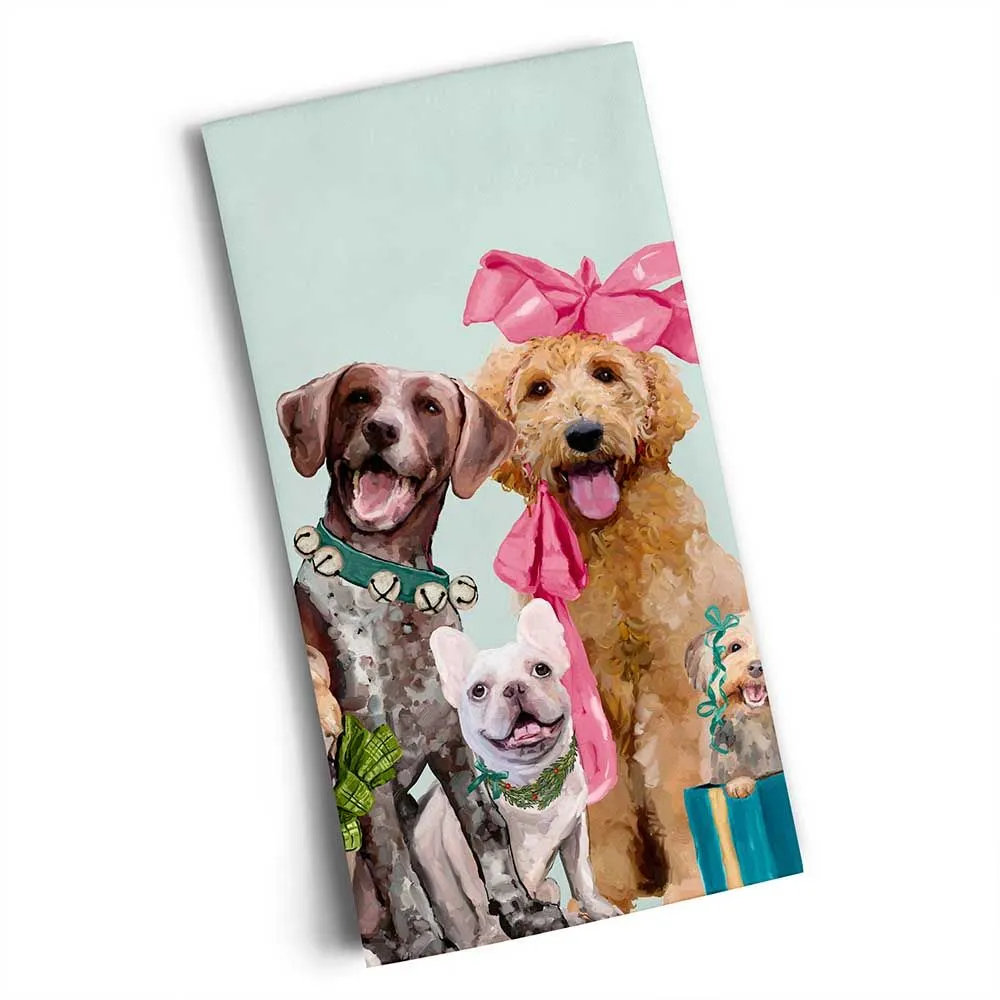 GreenBox Art Festive Puppy Pack Bright Tea Towel