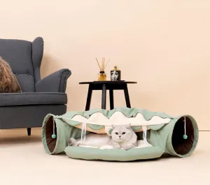 Lovely Caves Cat Tunnel Bed with Toys Hideout House Tube with Removable Washable Mat