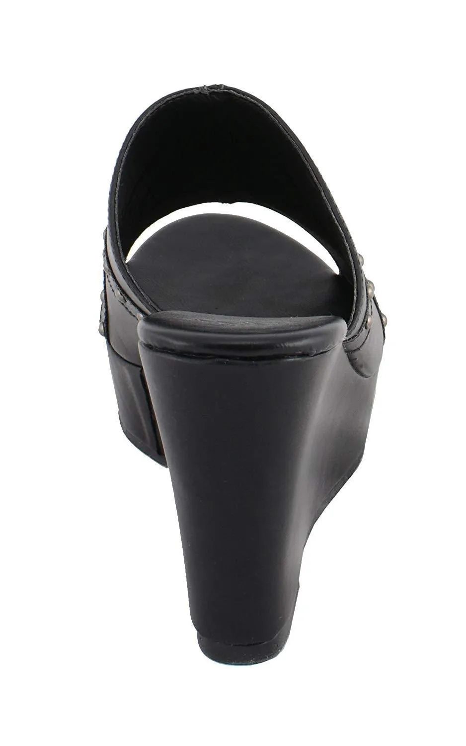 Milwaukee Performance-MBL9407-Ladies Black Studded Crossover Open Toe Wedge