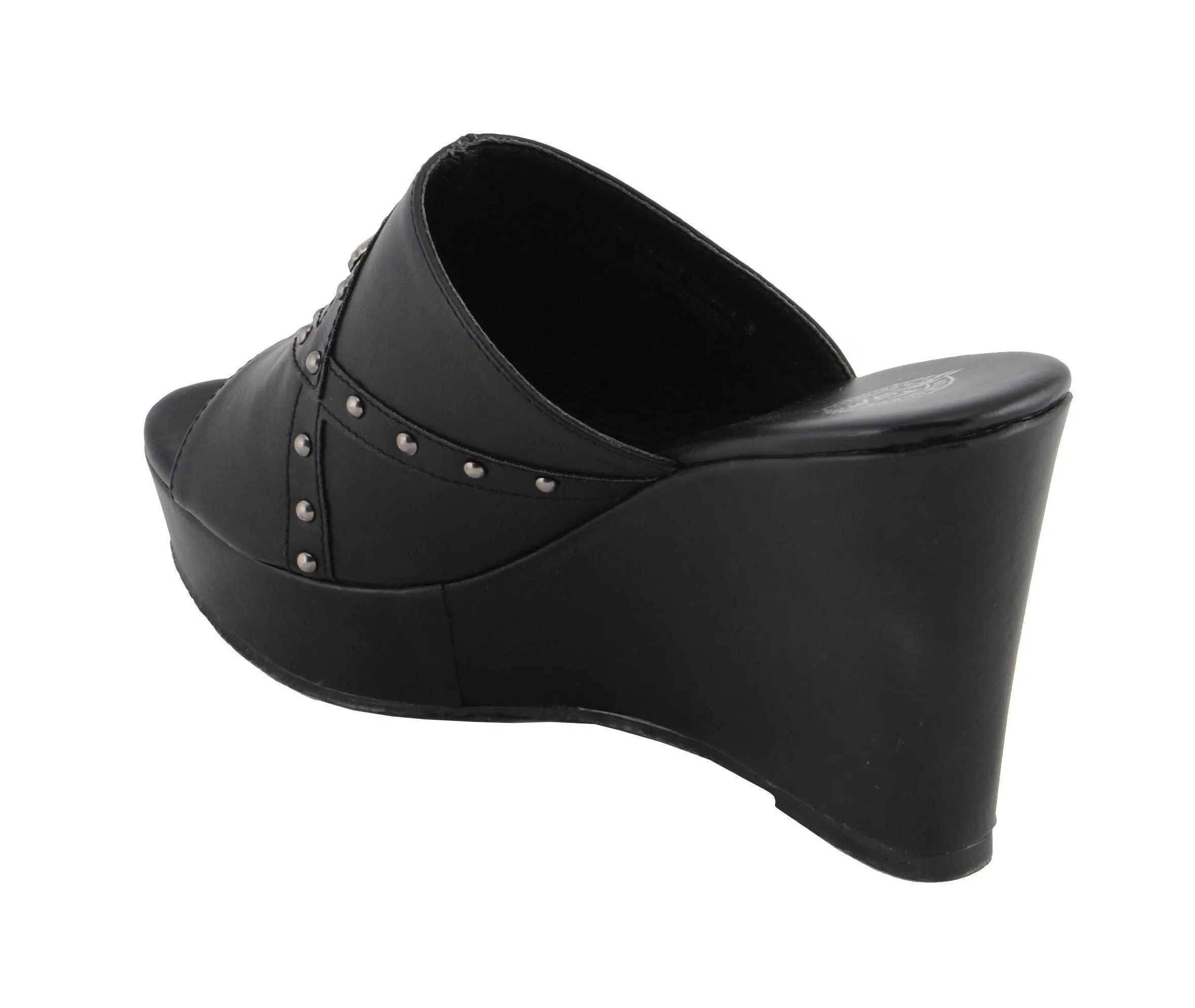 Milwaukee Performance-MBL9407-Ladies Black Studded Crossover Open Toe Wedge