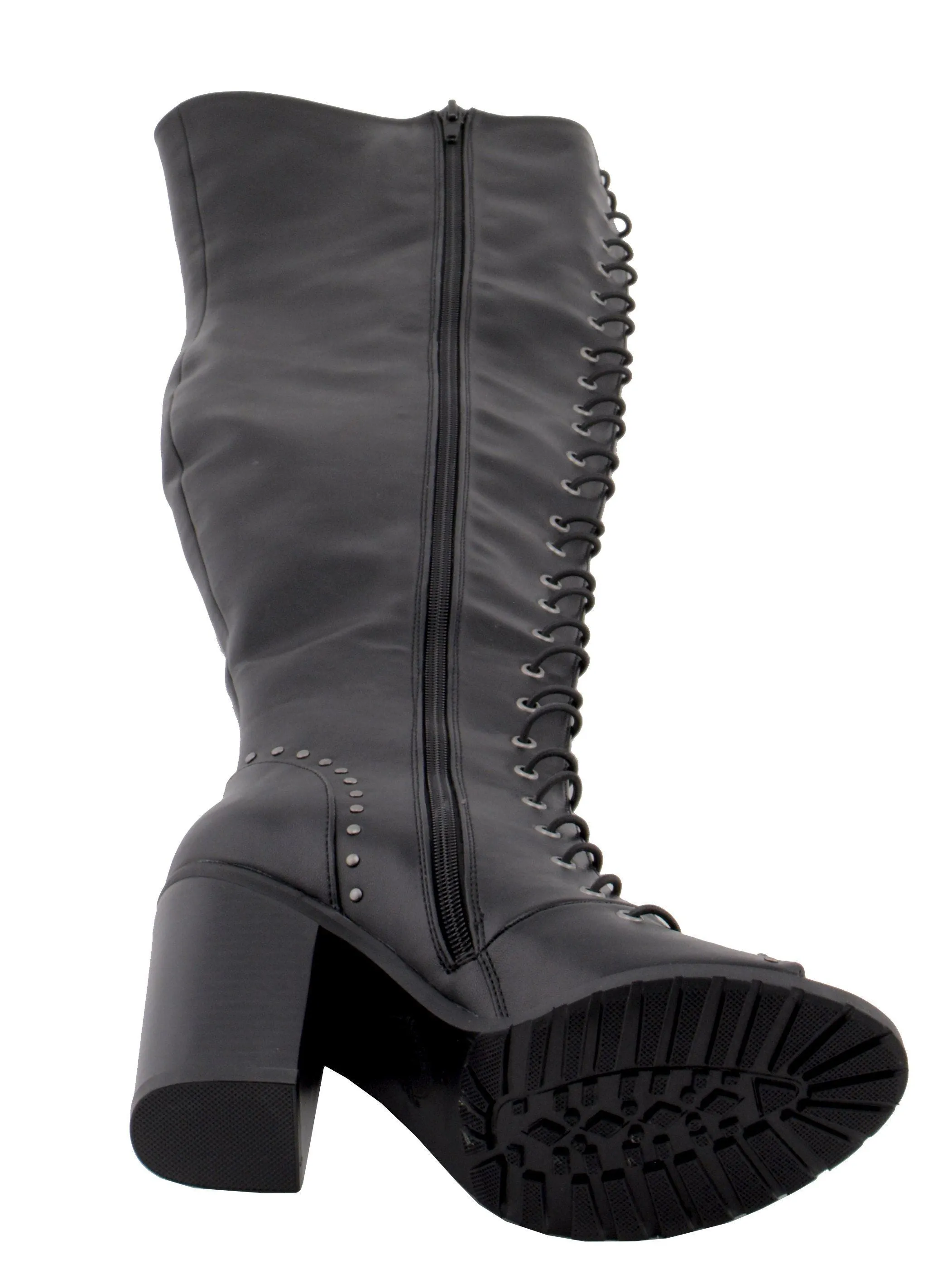 Milwaukee Performance-MBL9421-Women Black Lace Front Knee High Boot with Open Toe