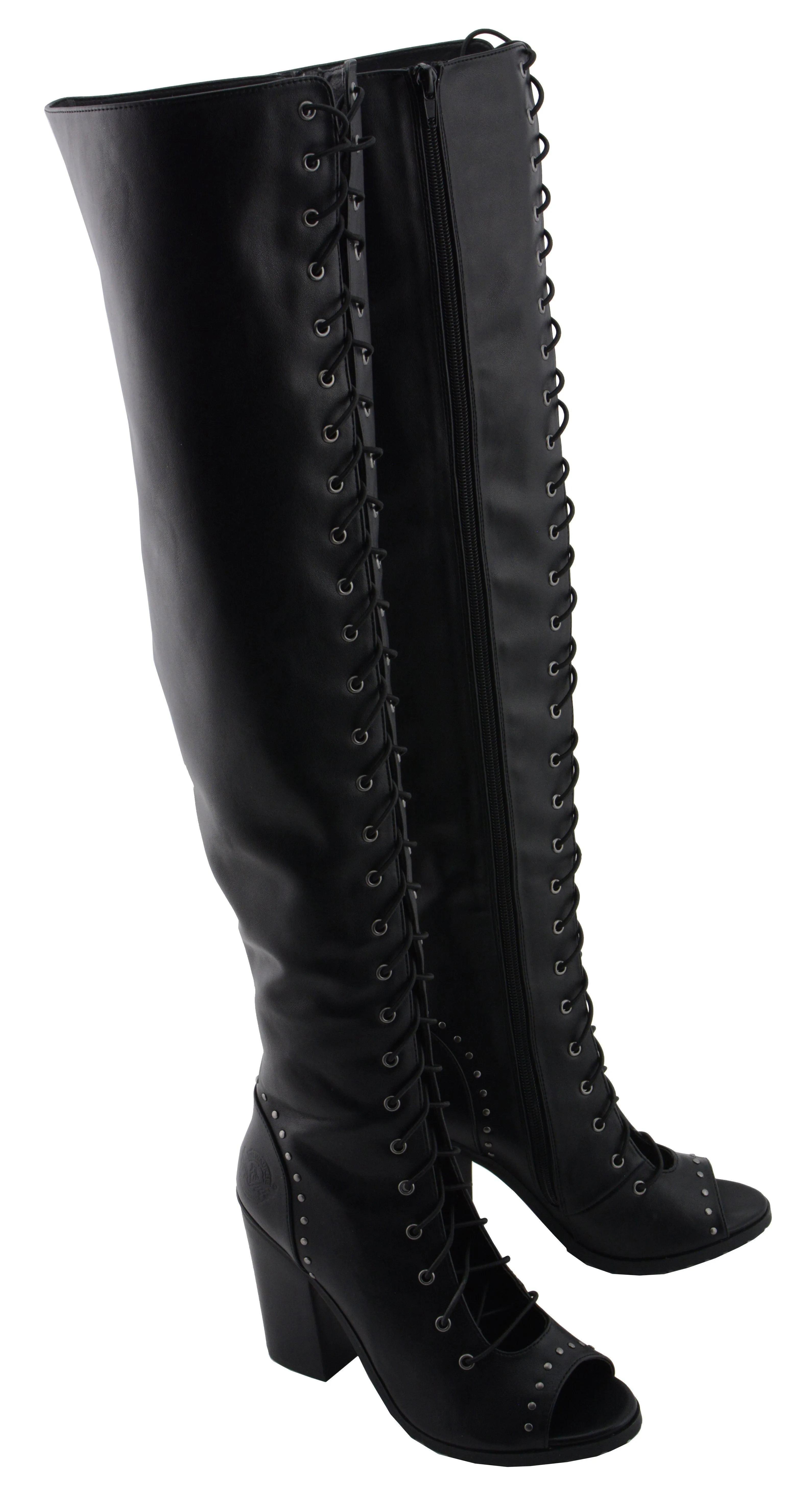 Milwaukee Performance-MBL9421-Women Black Lace Front Knee High Boot with Open Toe