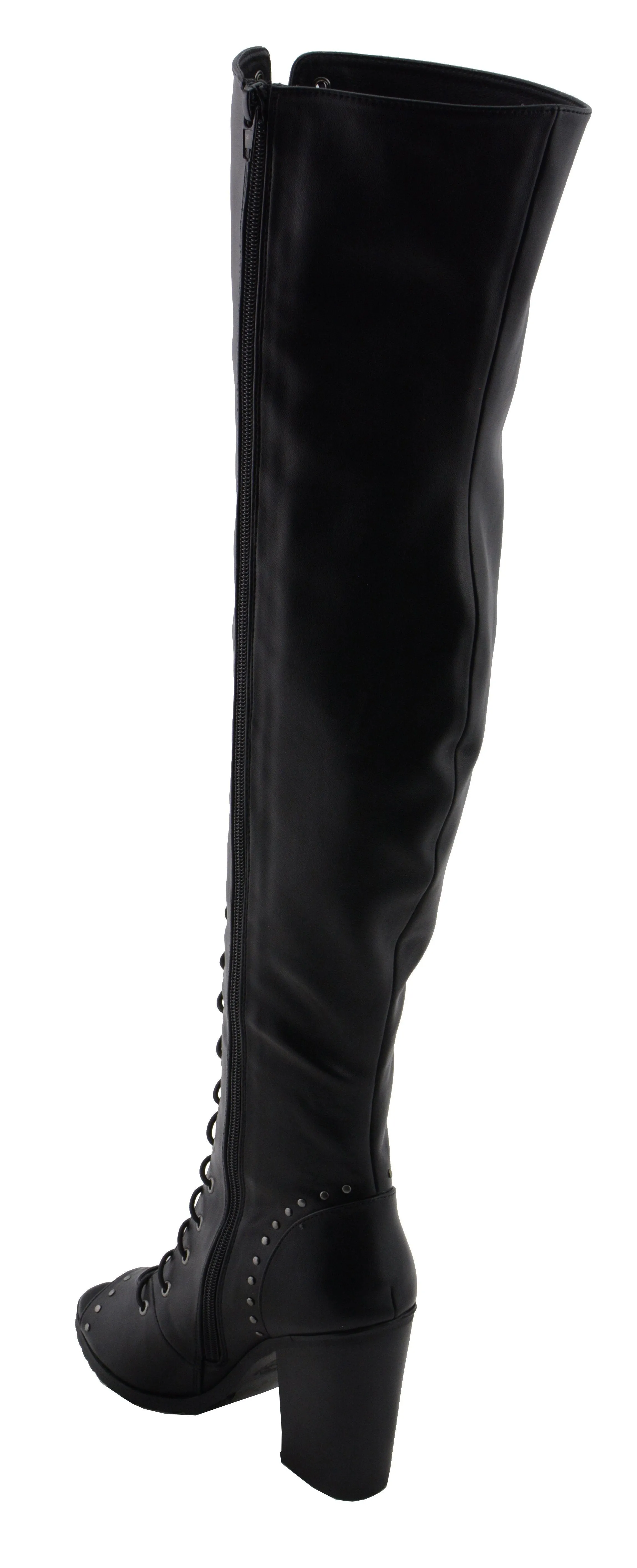 Milwaukee Performance-MBL9421-Women Black Lace Front Knee High Boot with Open Toe