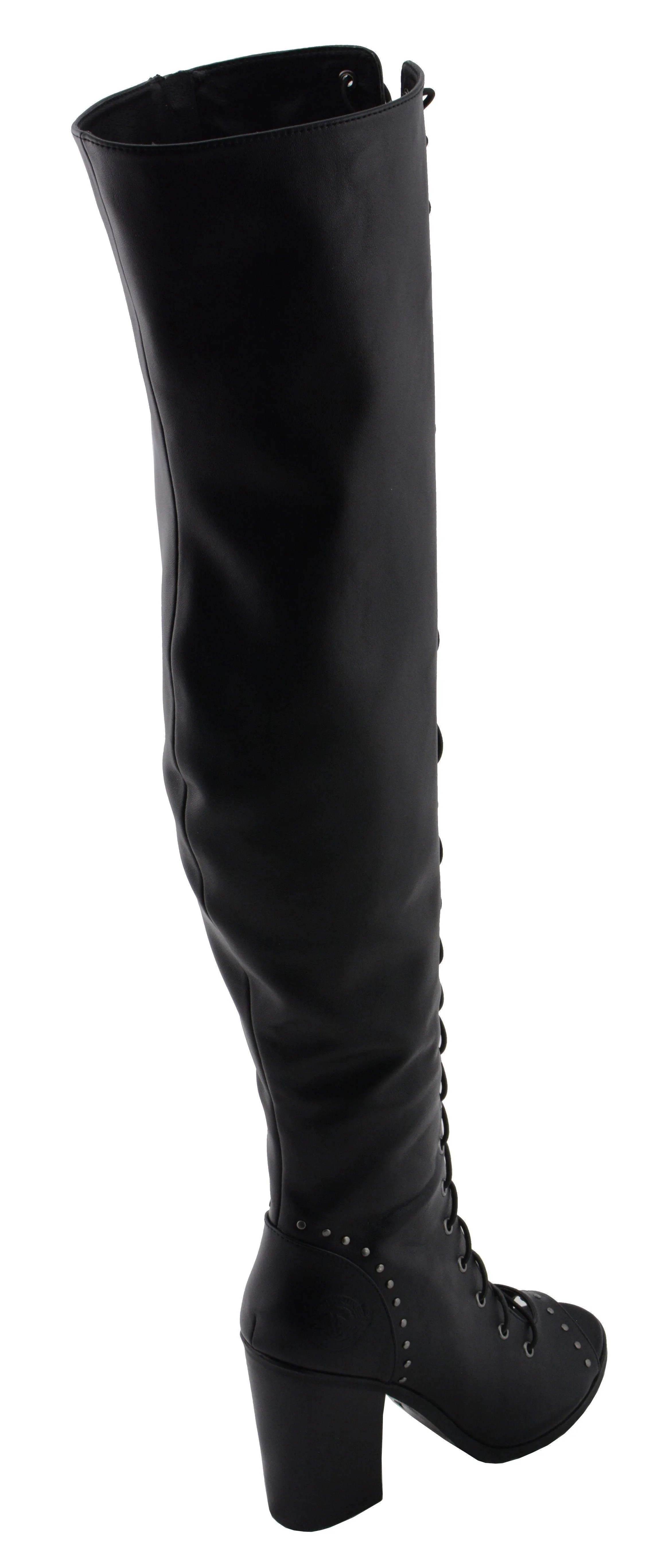 Milwaukee Performance-MBL9421-Women Black Lace Front Knee High Boot with Open Toe