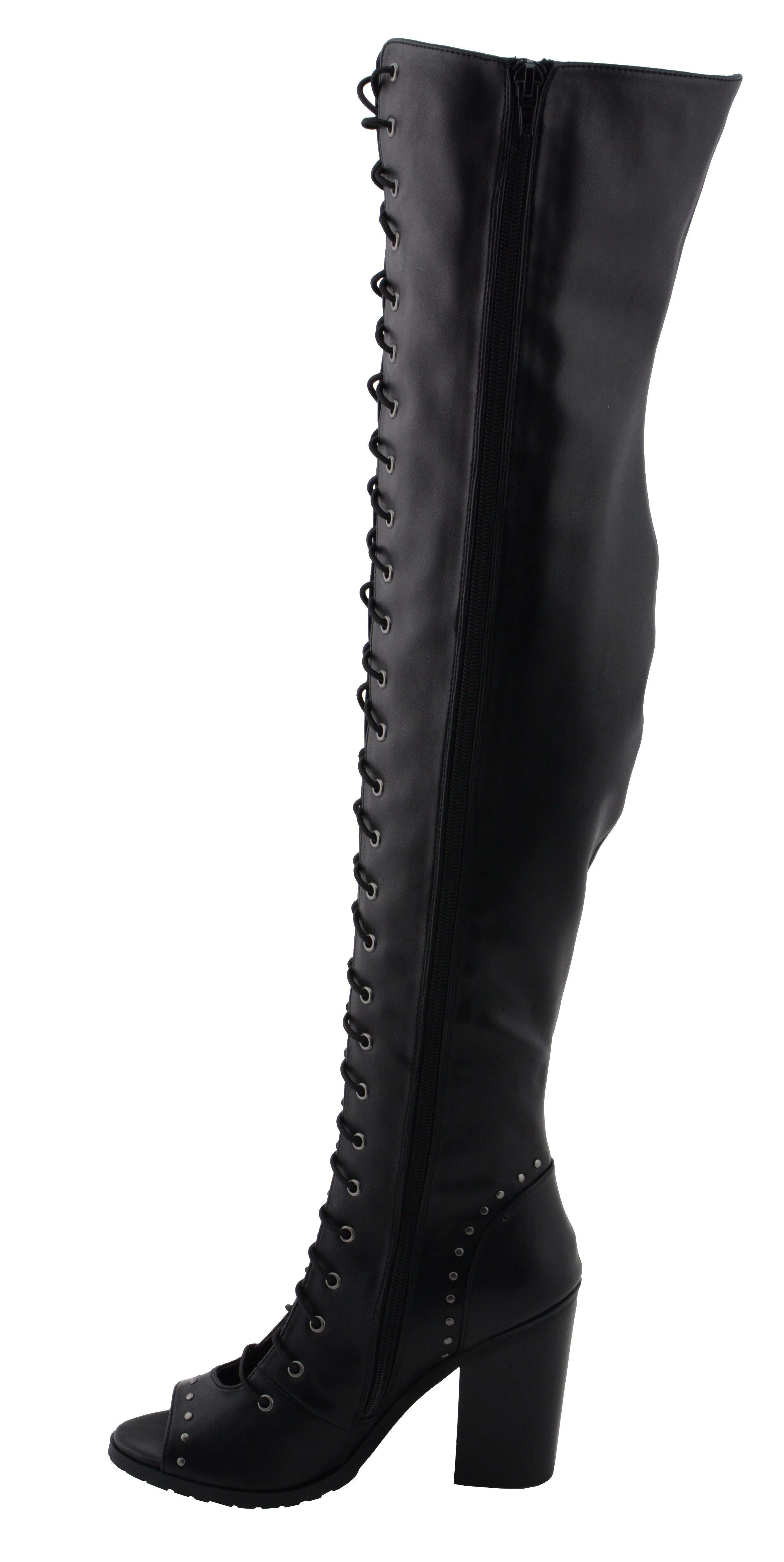 Milwaukee Performance-MBL9421-Women Black Lace Front Knee High Boot with Open Toe