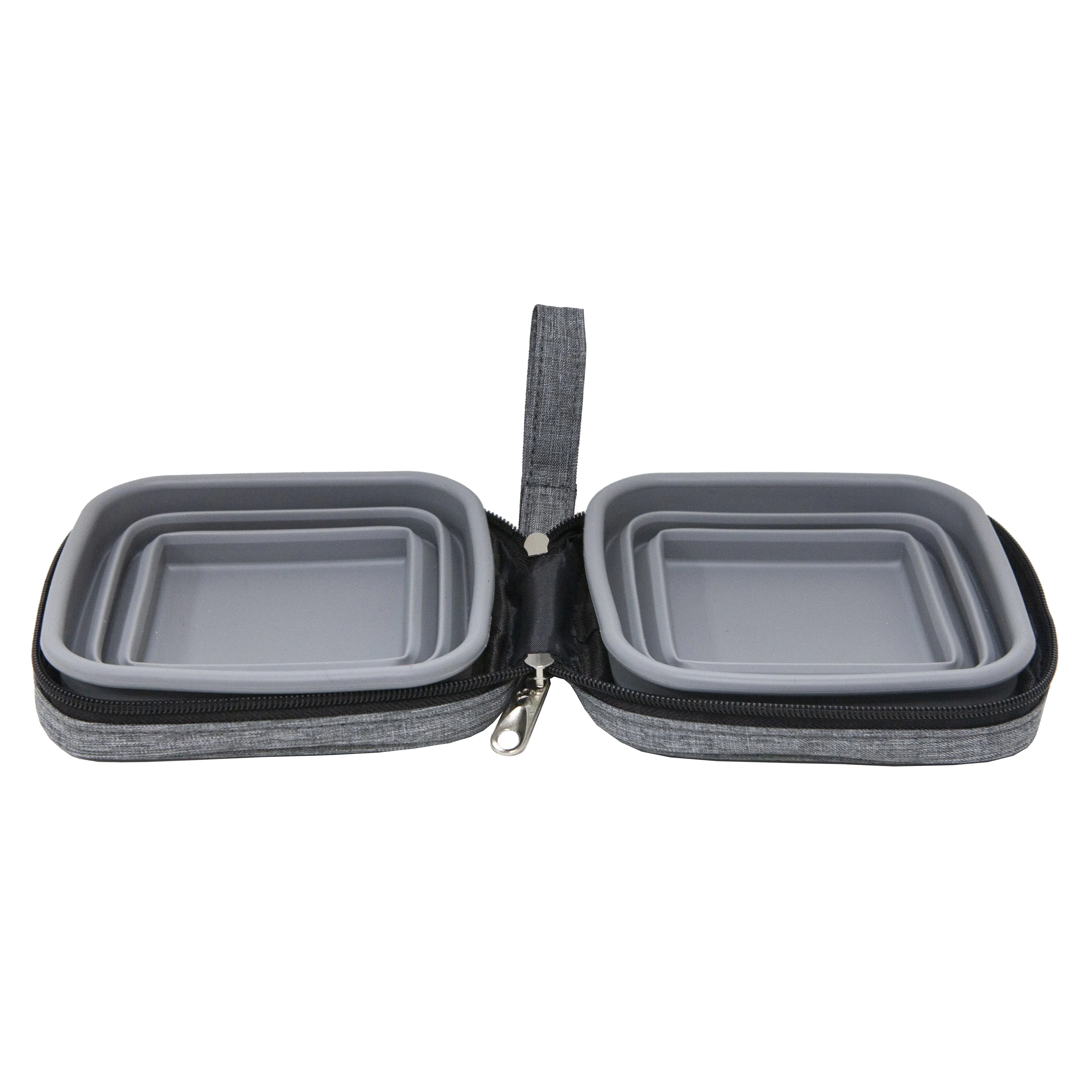 Portabowl Water & Food Bowl: FDA Tested, Non-Toxic, Dishwasher Safe, Detachable, Collapsible, Zipper Carrying Case, Wrist Handle, Clip, 26 OZ FULL Capacity, 24 OZ Second Level, 13 OZ First Level