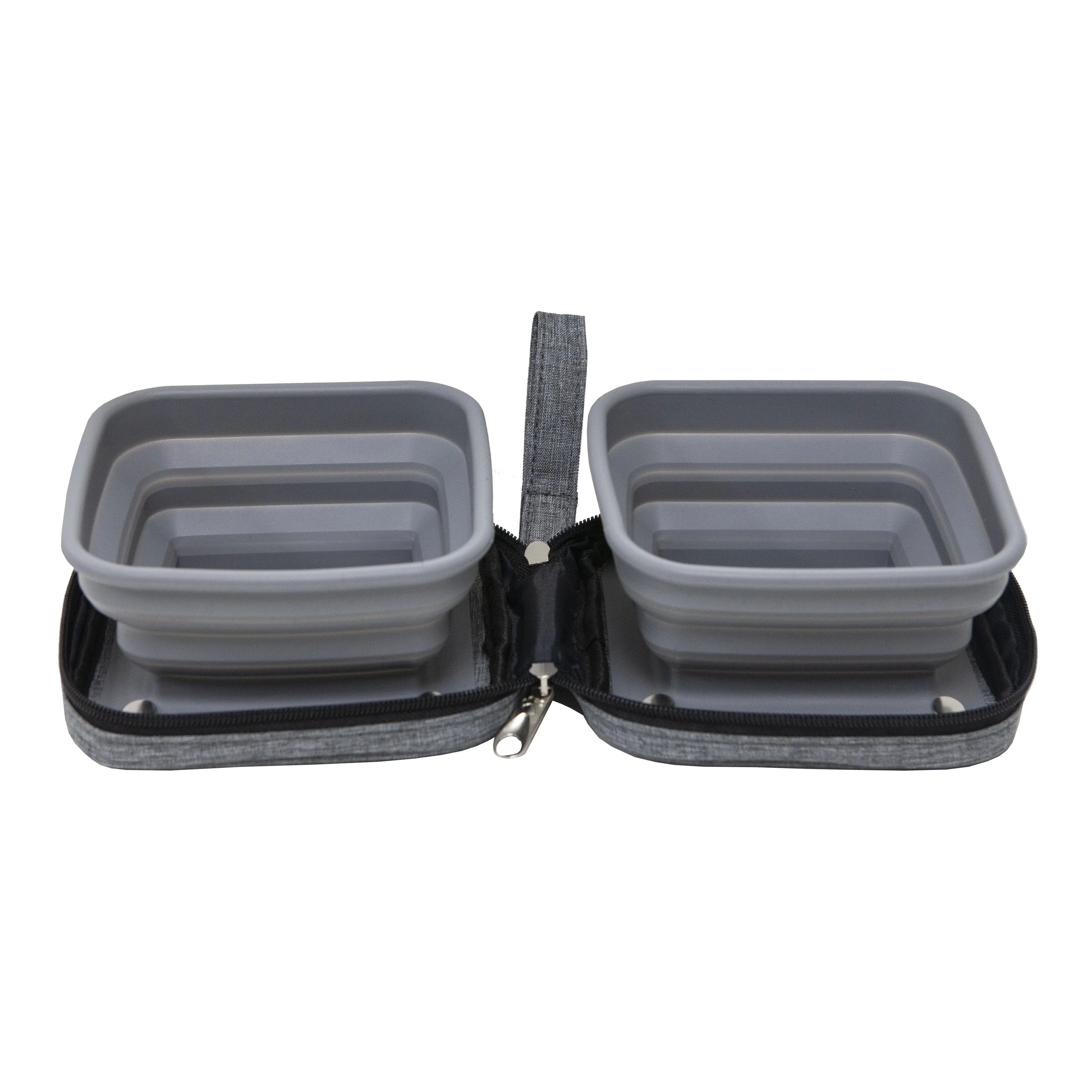 Portabowl Water & Food Bowl: FDA Tested, Non-Toxic, Dishwasher Safe, Detachable, Collapsible, Zipper Carrying Case, Wrist Handle, Clip, 26 OZ FULL Capacity, 24 OZ Second Level, 13 OZ First Level