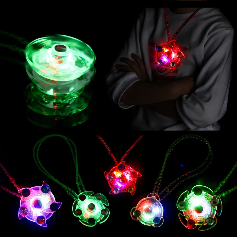 PROLOSO Light Up LED Rings Necklaces Bracelets with Gyro Fidget Spiral Twister Toys Glow In The Dark Party Favors Pack of 18