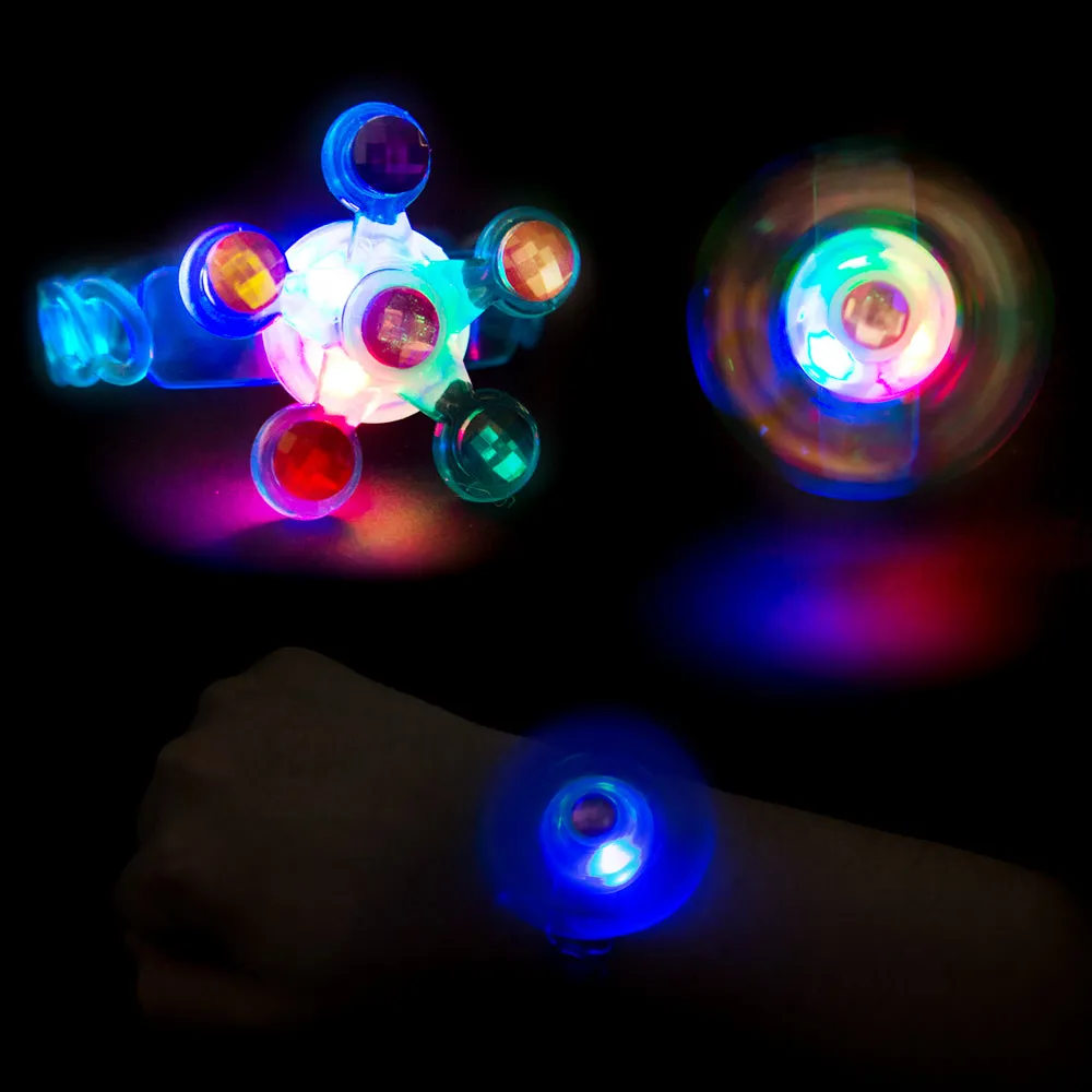 PROLOSO Light Up LED Rings Necklaces Bracelets with Gyro Fidget Spiral Twister Toys Glow In The Dark Party Favors Pack of 18
