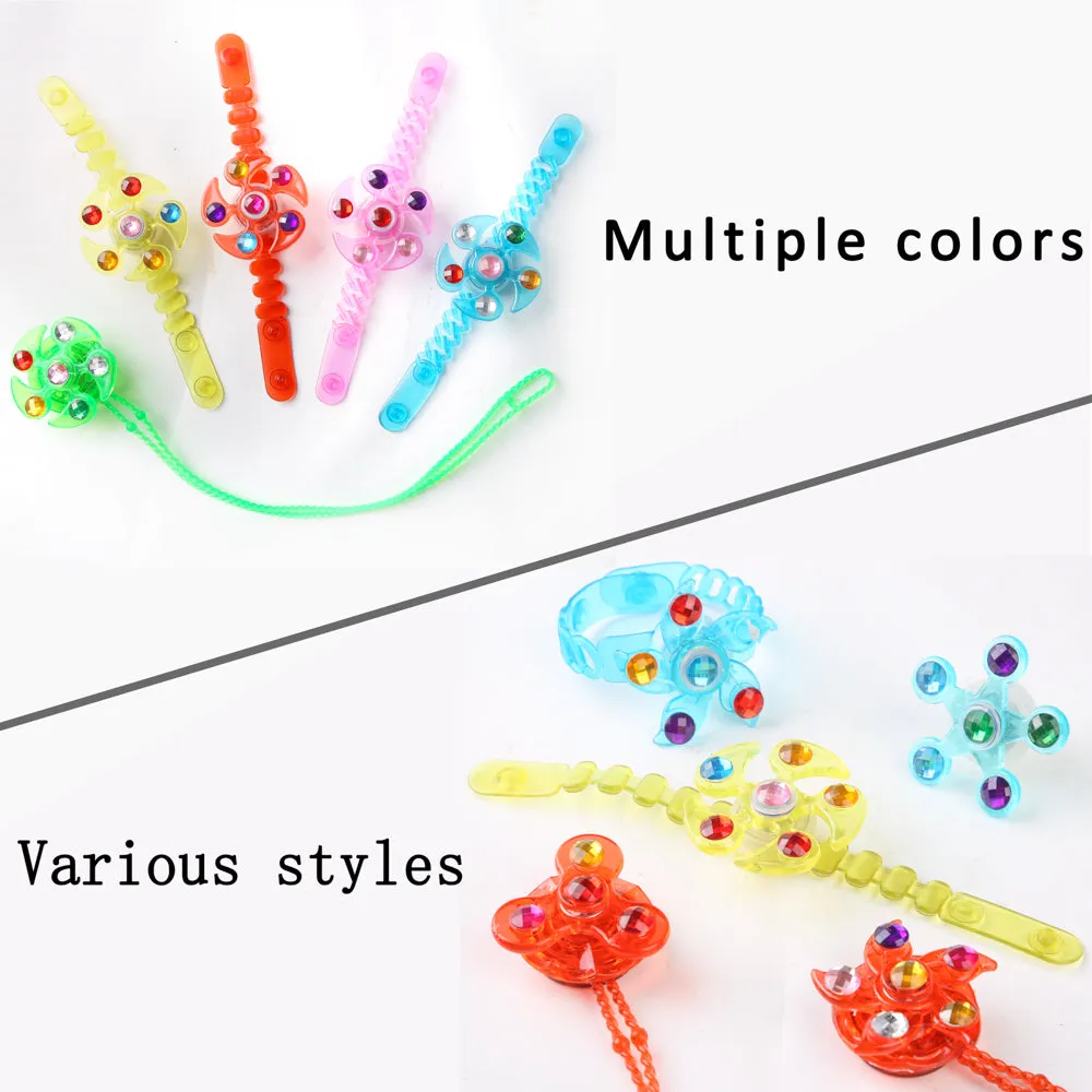 PROLOSO Light Up LED Rings Necklaces Bracelets with Gyro Fidget Spiral Twister Toys Glow In The Dark Party Favors Pack of 18