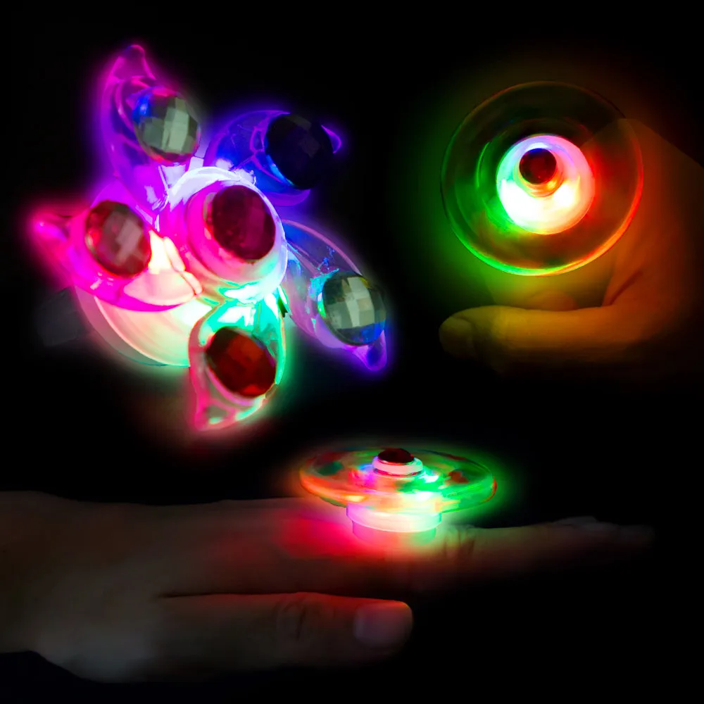 PROLOSO Light Up LED Rings Necklaces Bracelets with Gyro Fidget Spiral Twister Toys Glow In The Dark Party Favors Pack of 18