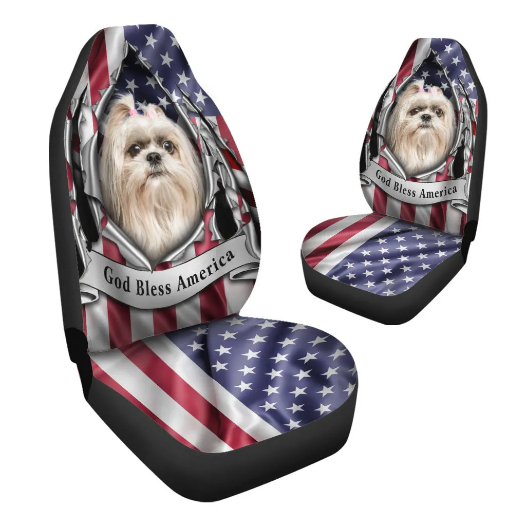 Shih Tzu Dog Inside Flag Gob Bless America  Car Seat Covers
