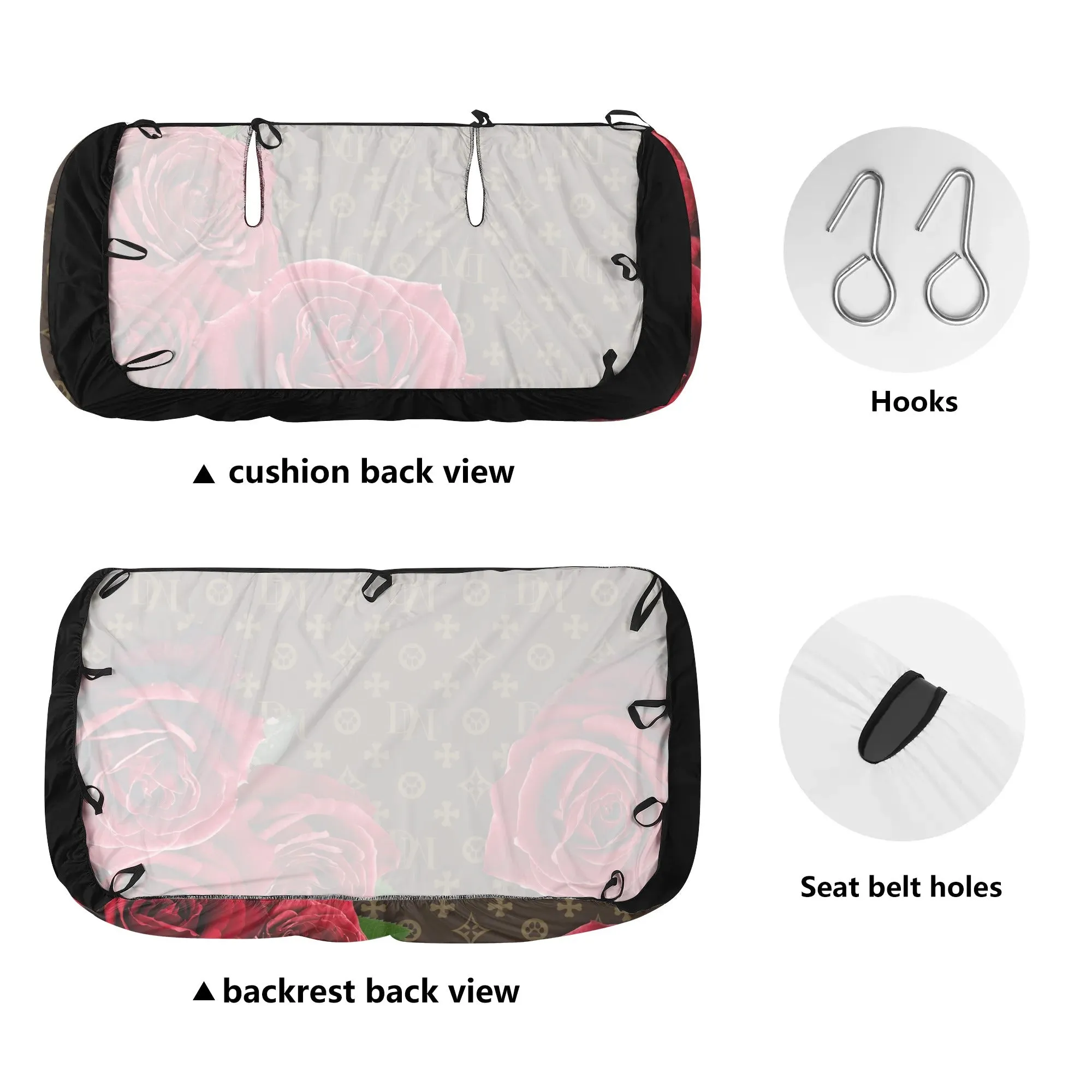 Signature Dog Mom Pink Rose "DM"  Motif Soft and Light Dog Car Seat Cover (2pcs)