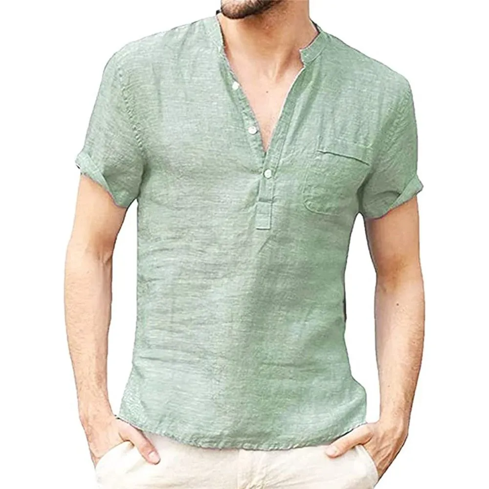 Summer Men's Short-Sleeved Cotton Linen T-shirt Breathable S-3XL