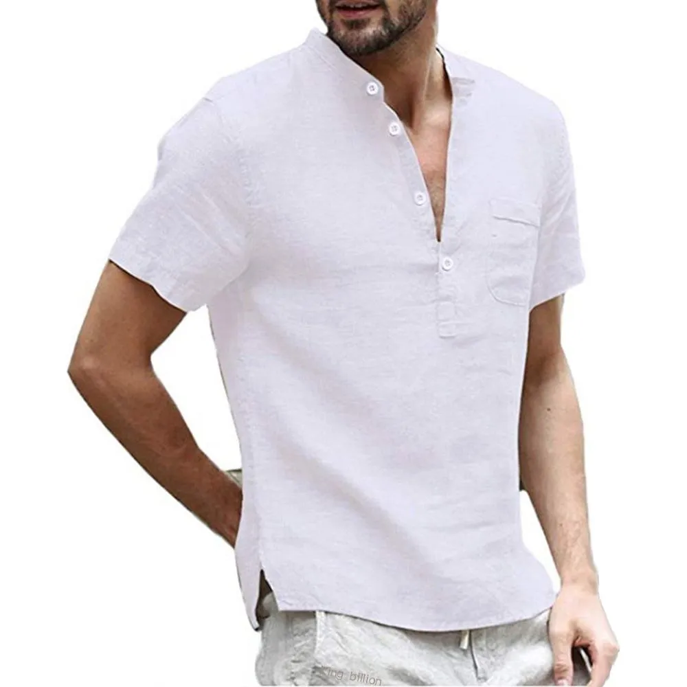Summer Men's Short-Sleeved Cotton Linen T-shirt Breathable S-3XL