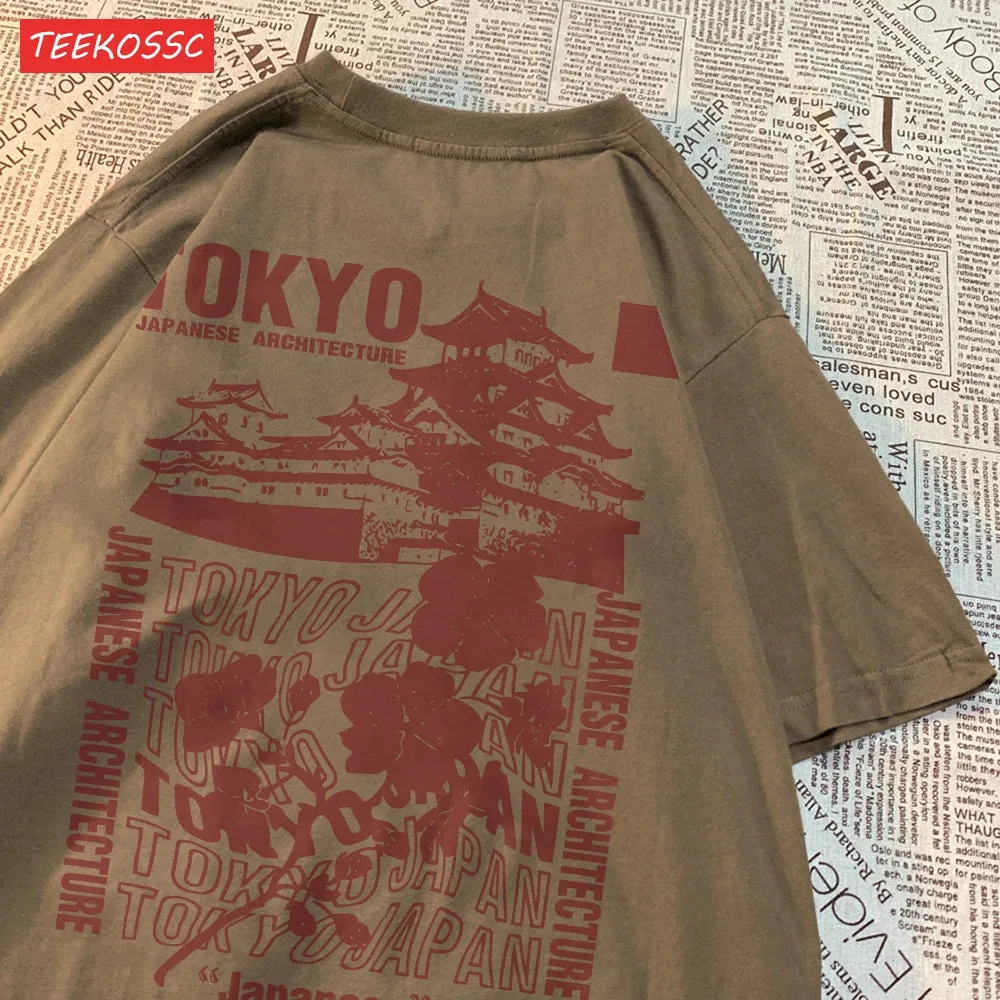 Trend Cotton Women'S T-Shirts Tokyo Sakura Print Oversize Summer Streetwear