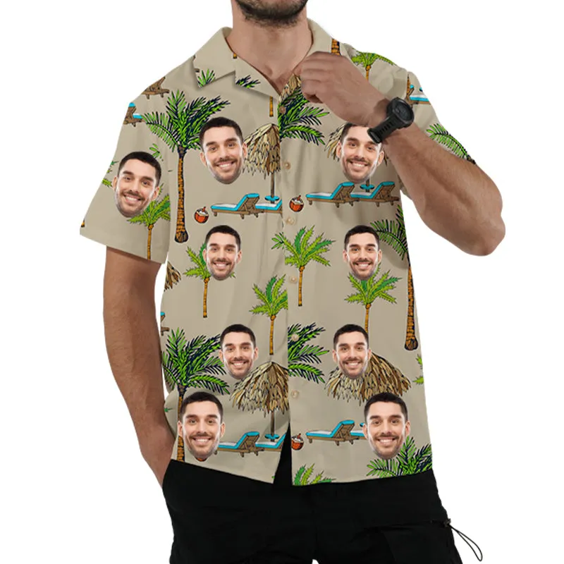 Vintage Men's Hawaiian Shirt Custom Face Photo Shirt Short Sleeve Button Top Summer Breathable Tee Gift for Boyfriend/Father