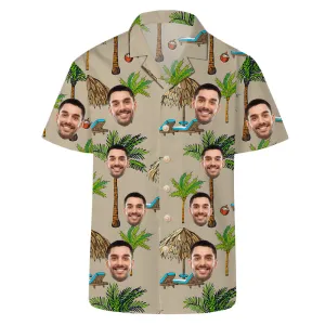 Vintage Men's Hawaiian Shirt Custom Face Photo Shirt Short Sleeve Button Top Summer Breathable Tee Gift for Boyfriend/Father
