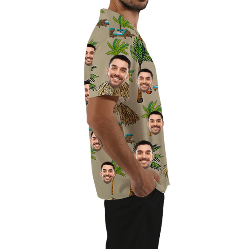 Vintage Men's Hawaiian Shirt Custom Face Photo Shirt Short Sleeve Button Top Summer Breathable Tee Gift for Boyfriend/Father