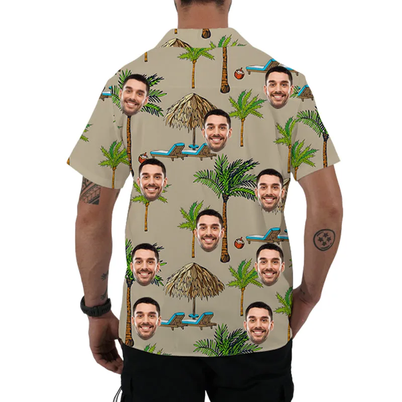 Vintage Men's Hawaiian Shirt Custom Face Photo Shirt Short Sleeve Button Top Summer Breathable Tee Gift for Boyfriend/Father